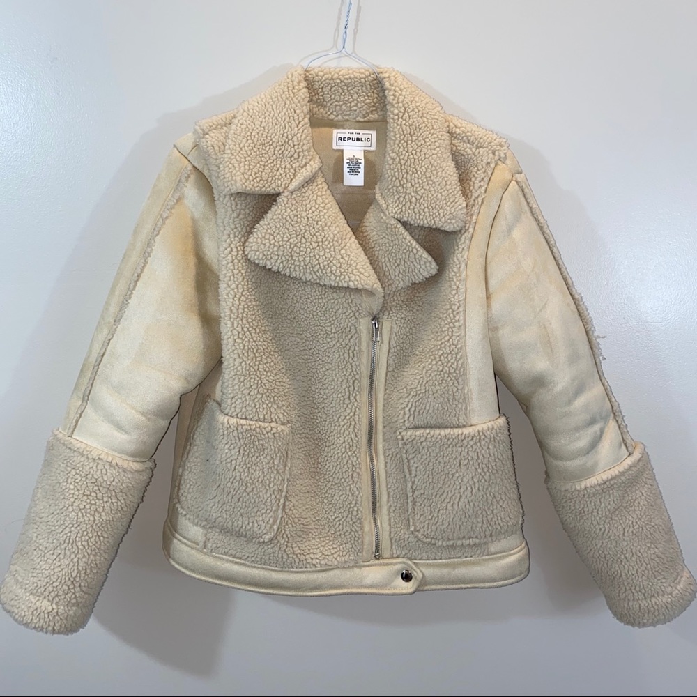 For The Republic Sherpa & Suede Tan Jacket